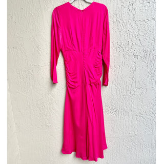 NWT Farm Rio Long Sleeve Ruched V Neckline Midi Dress Pink Women's Size Medium