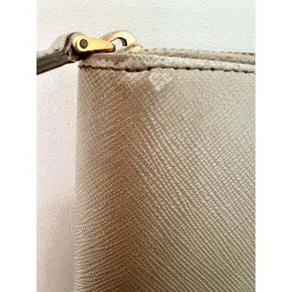 Prada Gray Beige Saffiano 100% Leather Zip Around Continental Wallet Women's