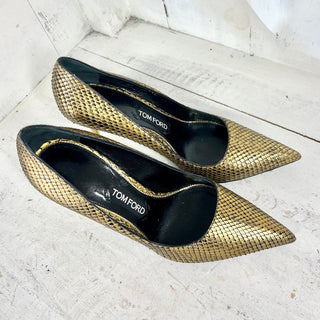 Tom Ford Dye Metallic Python Pointed Toe Stilettos Pump Gold Women's 40 / 8.5