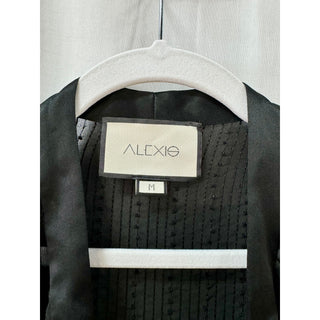 Alexis Taissa Sheer Striped Embellished Tie-Neck Button-Up Shirt Black Women's M