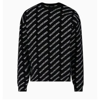 Balenciaga All Over Logo Long Sleeve Crewneck Sweater Black/White Womens Size XS