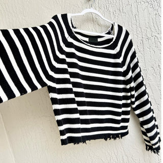 RtA Striped Long Sleeve Distressed Pullover Sweater Black/White Women's Size M