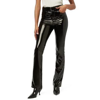 NWT WeWoreWhat Patent PU Leather Ankle Flare Leg Pants Black Women's Size 24