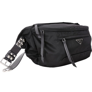 Prada Silver Studded Nylon Chest Shoulder/Waist Belt Bum Bag Black