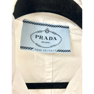 Prada Abito Long Sleeve Lace-Up Button-Up Mini Shirt Dress White Women 36 / US 4