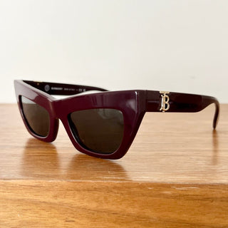 NIB Burberry B 4405 Cat Eye Sunglasses Burgundy Women's Gold Tone Hardware