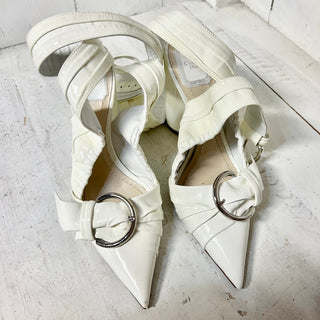Christian Dior Conquest Patent Calfskin Pointed Toe Pumps White Women's 38 / 7.5
