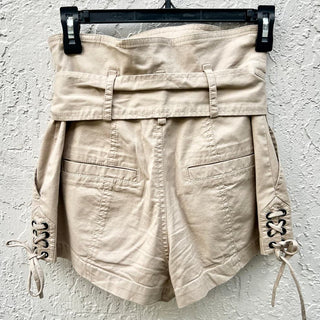 Marissa Webb Gia High Waist Belted Button Front Canvas Shorts Beige Women's Sz 0