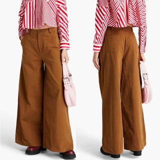 Solid & Striped High Rise 100% Cotton Wide Leg Pants Brown Women's Size XS