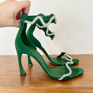 Alexandre Birman Suede Lori Embellished Heels Sandal Green Women's Size 40 / 9.5