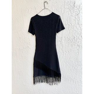 House Of Harlow x Revolve Rib Knit Fringe Hem Fatima Mini Dress Black Women's S