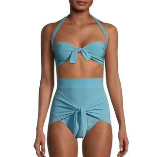 Norma Kamali Tie Front Halterneck Bikini Top Powder Blue Women's Size XS