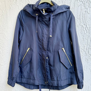 Zara Long Sleeve Windbreaker Drawstring Hooded Jacket Blue Women's Size Small