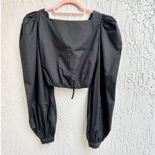 $500 Johanna Ortiz Lng Sleeve Square Neck Open Back Crop Blouse Top Black US 0