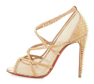 Christian Louboutin Alarc Mini-Spike Mesh Red Sole Pumps Nude/Light Gold EU 37.5