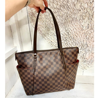 Louis Vuitton Damier Ebene Canvas Totally MM Shoulder Tote Bag Brown