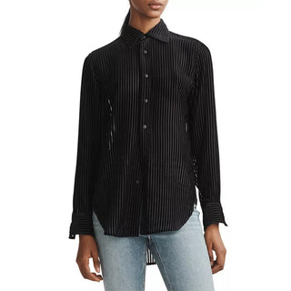 NWT rag & bone Lila Velvet Burnout Striped Relaxed Fit Button Down Shirt Black S