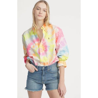 Ralph Lauren Tie Dye Long Sleeve Button-Down Shirt Top Multicolor Women's Size M