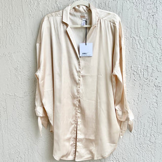 NWT Beach Riot Long Sleeve Tie Button Down Tunic Shirt cream Women's Size Small