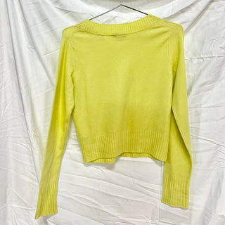 NWT Vince Wool Blend Long Sleeve V-Neck Cropped Pullover Sweater Neon Yellow XS