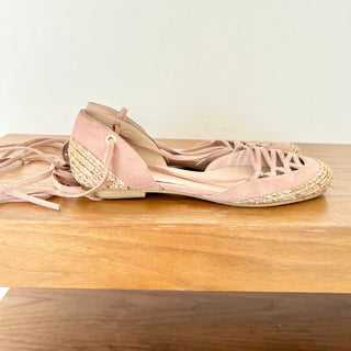 Stuart Weitzman Leather Raffia Strappy Espadrilles Flat Sandals Pink Women's 6.5