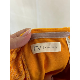 NV by Nati Vozza Gina Strapless Crossover Corset Crop Top Orange Women's Small