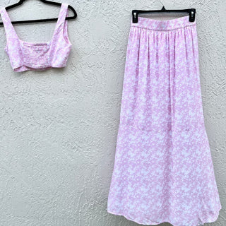 Krewe Du Q Floral Square Neck Crop Top & Maxi Skirt Set Pink Women Size Small