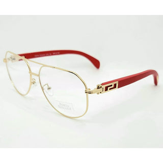 NWT Porta Romana Travel Collection Gold/Red Wood Temple Aviator Eyeglasses