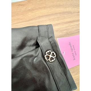 NWT Kate Spade Leather Flower Buckle Logo Gloves Black Women's Size M