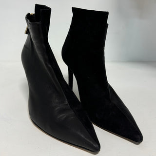 Lafayette Suede & Leather Dual Trim Pointed Stilettos Ankle Boots Black 38.5 / 8