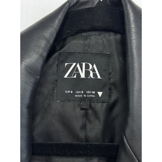 Zara Faux Leather Long Sleeve Peak Lapel Double Breasted Blazer Black Women's S