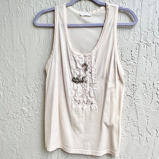 Chloe Sleeveless Rhinestone Pullover Tank Top Ivory Pink Women's Size XS