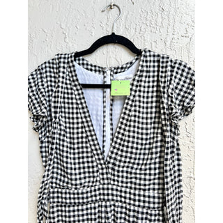 Privacy Please Gingham V Neckline Goodwin Romper Black White Women's Size XS