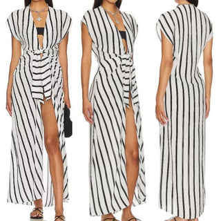 NWT Vix Paula Hermanny Stripe Perrine Sasha Cover Up Dress Black Women's Size XS