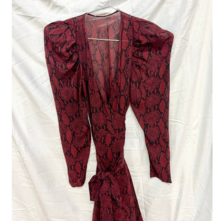 A.L.C. Tianna Snake-Print Long-Sleeve Wrap Midi Dress Burgundy Women's Size 0