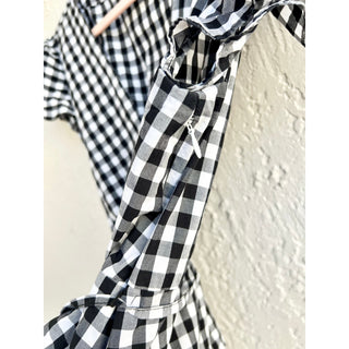 J. Crew Flutter Sleeve Gingham Wrap V Neck Top Blouse White Black Women's Sz 12