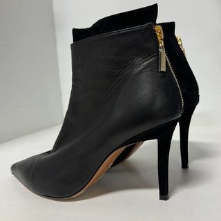 Lafayette Suede & Leather Dual Trim Pointed Stilettos Ankle Boots Black 38.5 / 8