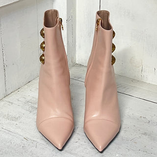 Balmain Roni Calf Leather Button Accent Heeled Ankle Boots Pink Women's 39 / 8.5