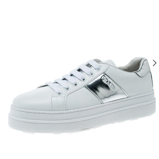 Prada Sport Leather Low Top Round Toe Platform Sneakers White Women's 35.5 / 5.5