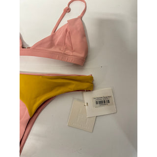 NWT Lisell Hiller Caro Reversible Triangle Bikini Top & Bottom Set Peach Large