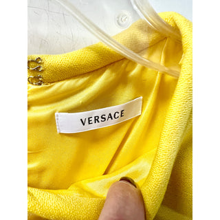 Versace Short Puff-Sleeve Crew Neck Shift Mini Dress Yellow Women's Size S / M