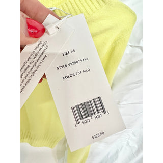 NWT Vince Wool Blend Long Sleeve V-Neck Cropped Pullover Sweater Neon Yellow XS