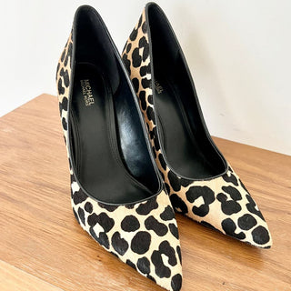 Michael Kors Dyed Hair Cow Fur Leather Pump Shoes Black Cream Women's Size 9.5