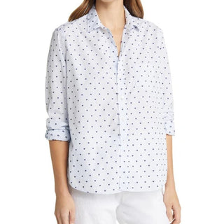 Frank & Eileen Heart Print Relaxed Long Sleeve Button-Up Shirt White Women's XS