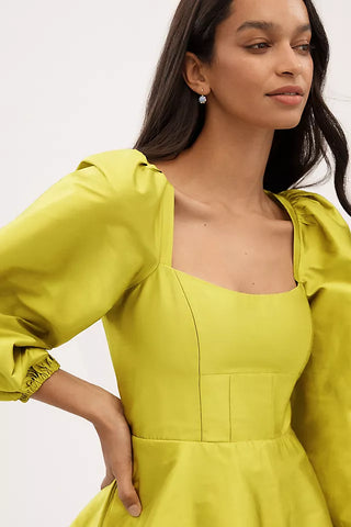 NWT BHLDN Balloon Puff-Sleeve Fit & Flare Mini Dress Sage Green Women's Size 0
