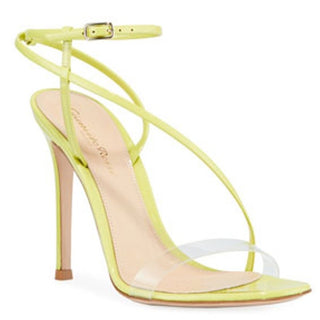 Gianvito Rossi Patent Leather Clear-Strap Asymmetric Sandals Lime Women's 37 / 7