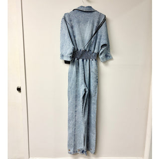 NWT Retrofete Ellis Short Sleeve Tapered Leg Denim Jumpsuit Este Women's Size M