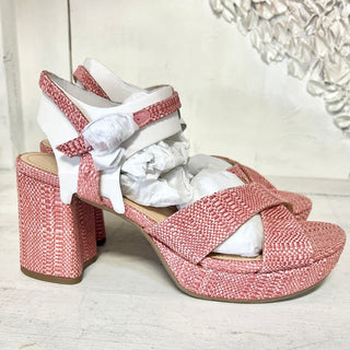 NWT Kenneth Cole Reaction Reeva Platform Poppy Weave Ankla Strap Sandals Pink 8M