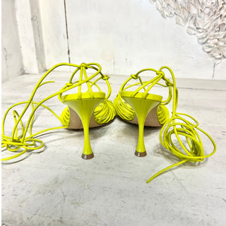 Bottega Veneta Dot Leather Open Toe Lace Up Stilettos Strappy Sandals Green 37