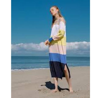 $950 Sportmax Colorful Striped Long Sleeve Slit Midi Dress Multicolor Women's M